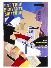 Affiche litho de 41cm x 54,5cm avec cadre blanc sur papier couché de 250g.
Une trop Bruyante solitude est un  romans écrit par Bohumil Hrabal et édité chez Robert Laffont. Texte monté au théâtre par la Compagnie de l’oeil Nu , créé et Joué à Romans sur Isère. Bruno Théry en a réalisé l’affiche et les décors.
L’auteur décrit un homme enchainé à la machine à pilonner les livres dont il découvre les textes et qu’il essaye de sauver.. dans une tentative politique, prémonitoire et philosophique.