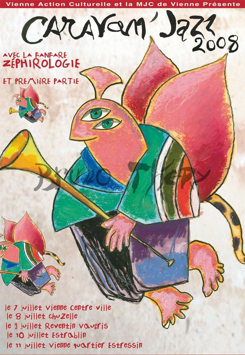 Affiche pour la communication de Caravan’Jazz à Vienne 2008 réalisée par Bruno Théry