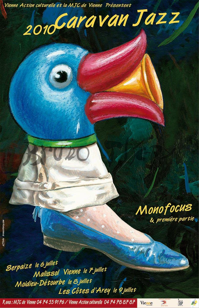 Affiche pour la communication de Caravan’Jazz à Vienne 2010 en France Auvergne Rhône Alpes crée par Bruno Théry.