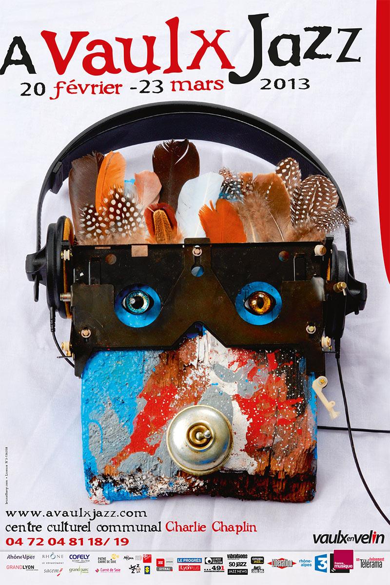 A Vaulx Jazz 2013 est la seizième affiche que Bruno Théry affichiste a créé à Vaulx en Velin dans la Métropole de Lyon en Auvergne RhÔne Alpes