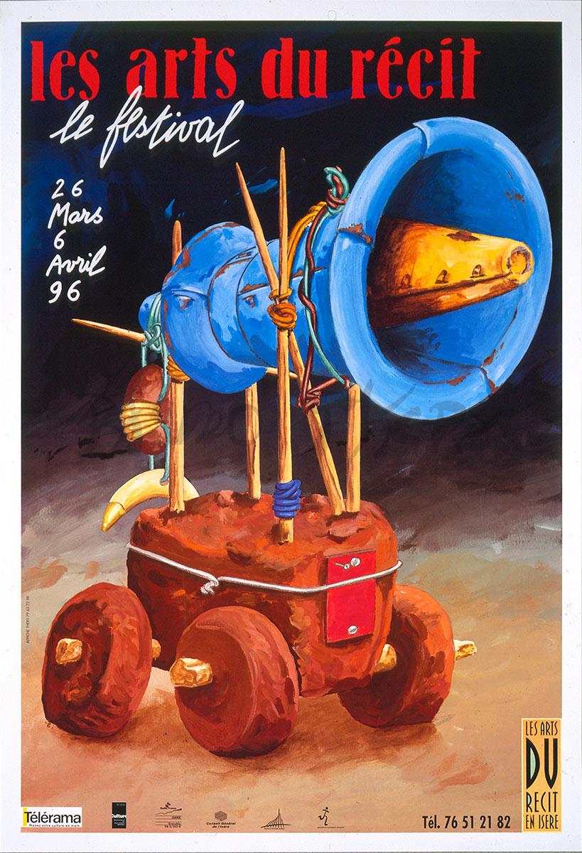 Affiche pour la communication des Arts du Récit en Isère 1996 à Saint Martin D’Hères dans la Grenoble-Alpes Métropole.