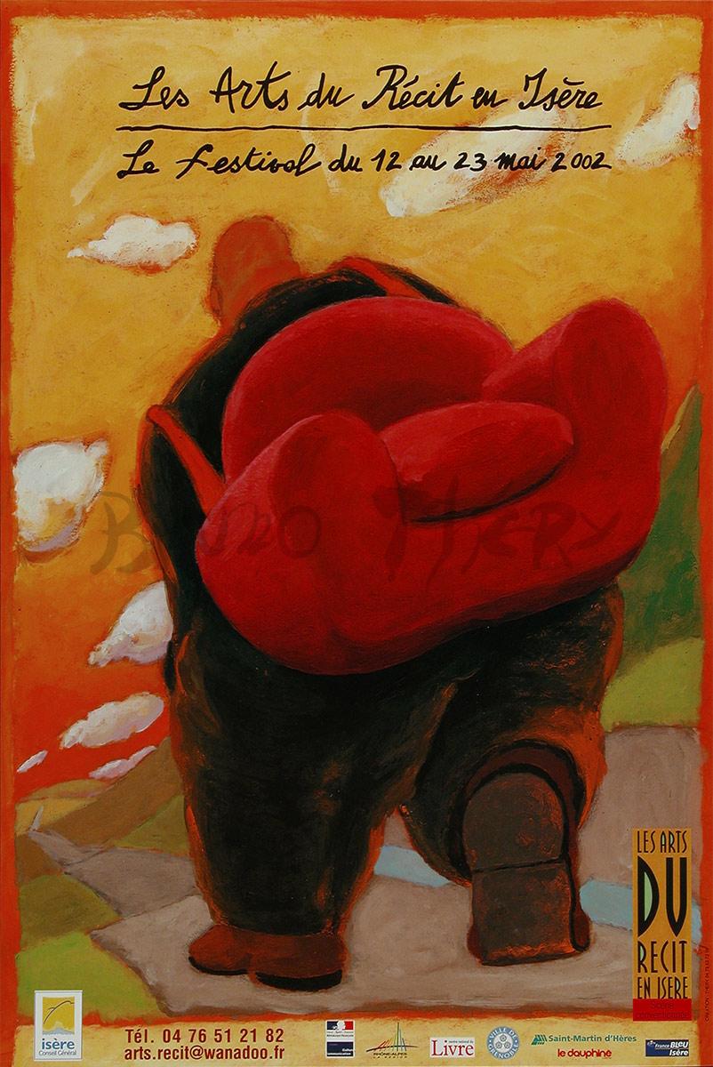 l’affiche les Arts du Récit en Isère 2002 et la 8ème sur les 23 affiches réalisées par Bruno Théry Affichiste pour ce festival.