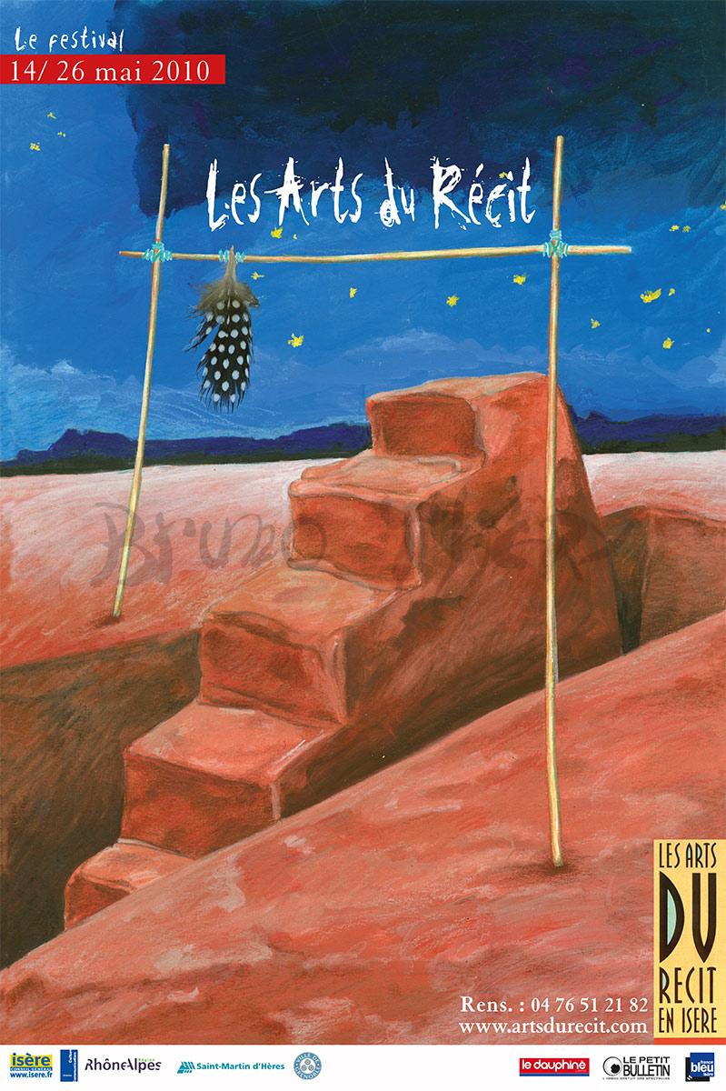 L’affiche « Les Arts du Récit en Isère 2010 » et la 16ème réalisée par Bruno Théry pour le festival à Saint Martin d’Hères dans la Grenoble-Alpes Métropole