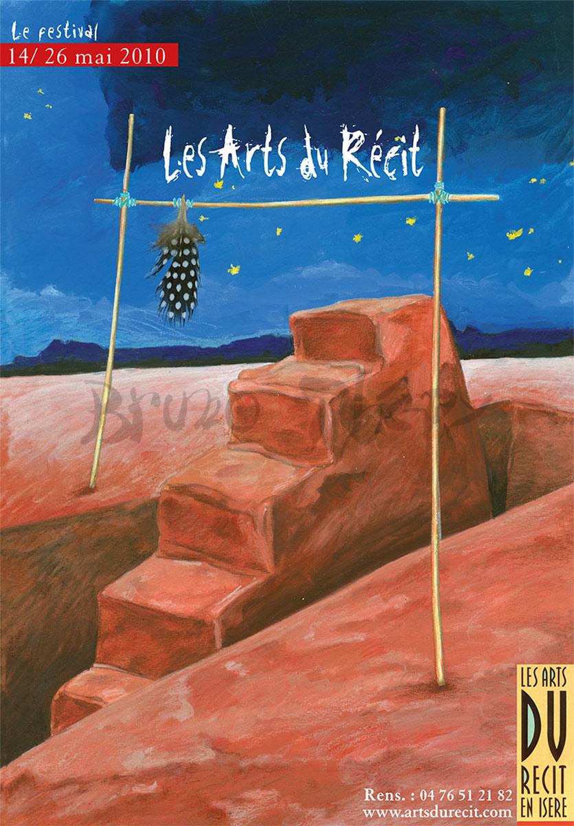 L’affiche « Les Arts du Récit en Isère 2010 » et la 16ème réalisée par Bruno Théry pour le festival à Saint Martin d’Hères dans la Grenoble-Alpes Métropole