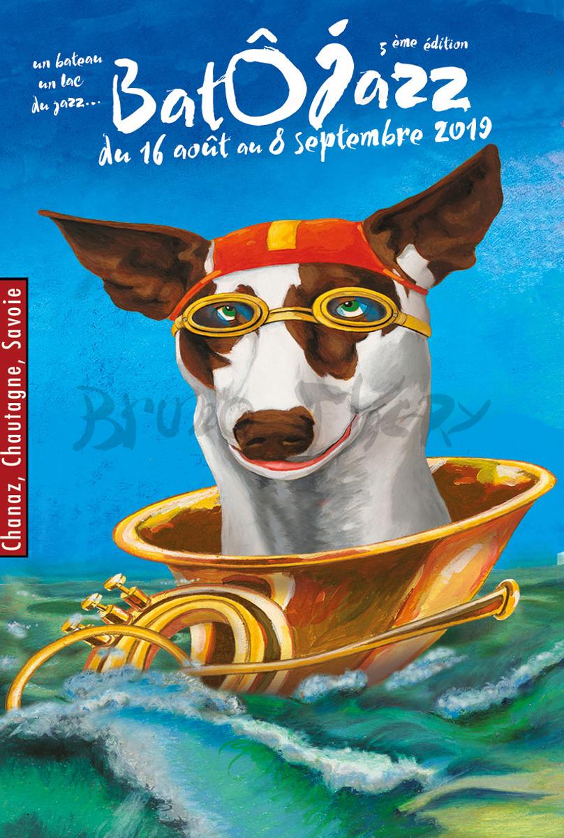 Affiche BatOJazz 2019, festival de jazz en Savoie sur le lac du Bourget entre Genève et Chambéry